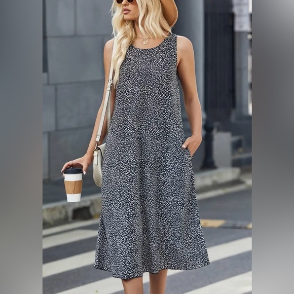 New black & white loose and flowing sleeveless spring summer dress women… - Picture 4 of 5